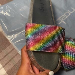 Rainbow Rhinestone Slides/ Sandals